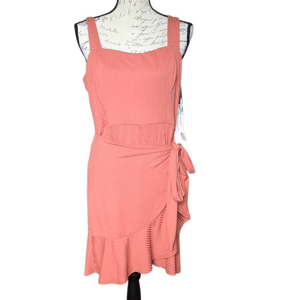 Nine Britton Women's Size Large Orange Katie Knit Ribbed Wrap Dress